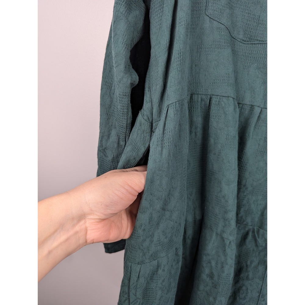 UMGEE Dress Womens M Green‎ Cotton Button Tiered Boho Peasant Ladies Textured - Picture 5 of 9